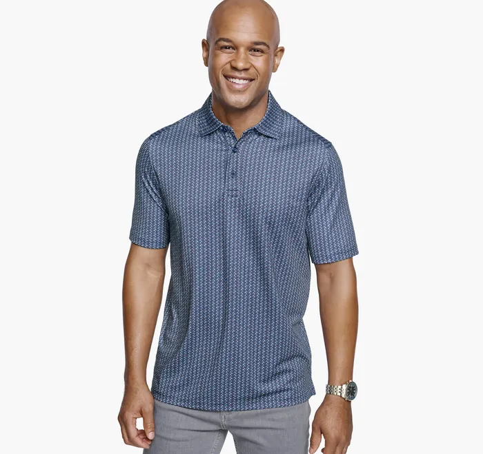 Johnston and Murphy Polos and Tees Men XC4 Performance Print Polos Cool Degree Navy Micro Shark