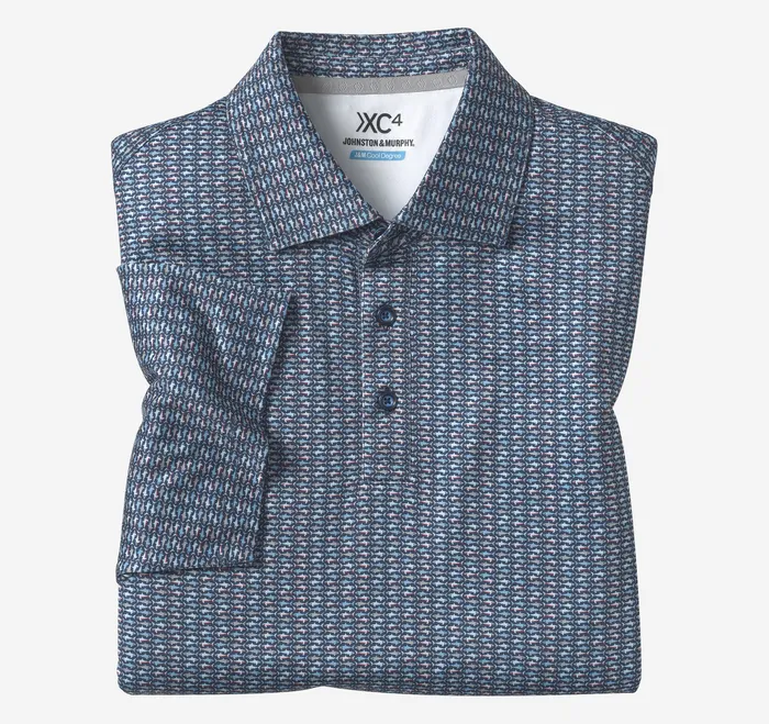 Johnston and Murphy Polos and Tees Men XC4 Performance Print Polos Cool Degree Navy Micro Shark