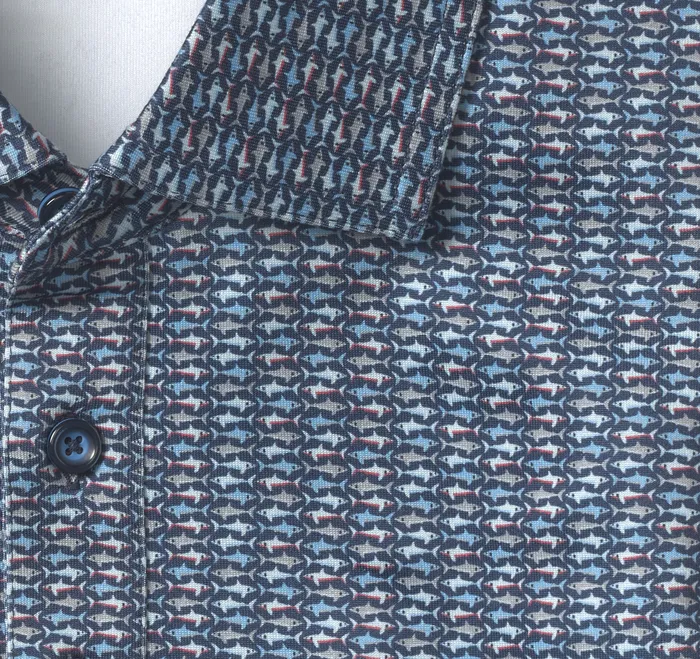 Johnston and Murphy Polos and Tees Men XC4 Performance Print Polos Cool Degree Navy Micro Shark