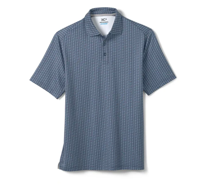 Johnston and Murphy Polos and Tees Men XC4 Performance Print Polos Cool Degree Navy Micro Shark