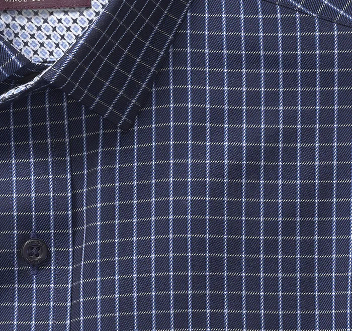 Johnston and Murphy Premium Cotton Shirts Navy Twill Windowpane Men Apparel