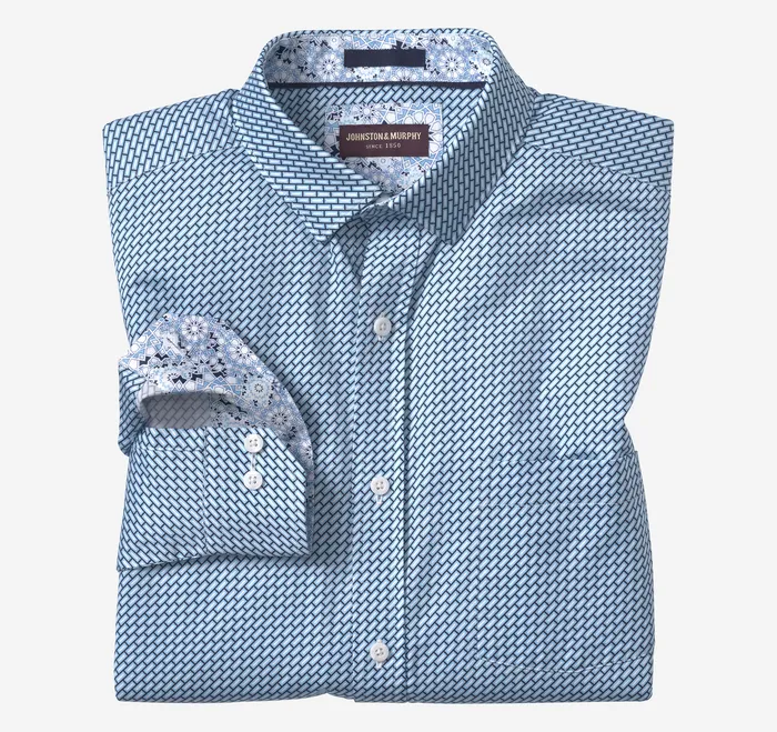 Johnston and Murphy Shirts Men Printed Cotton Shirt Blue Bar