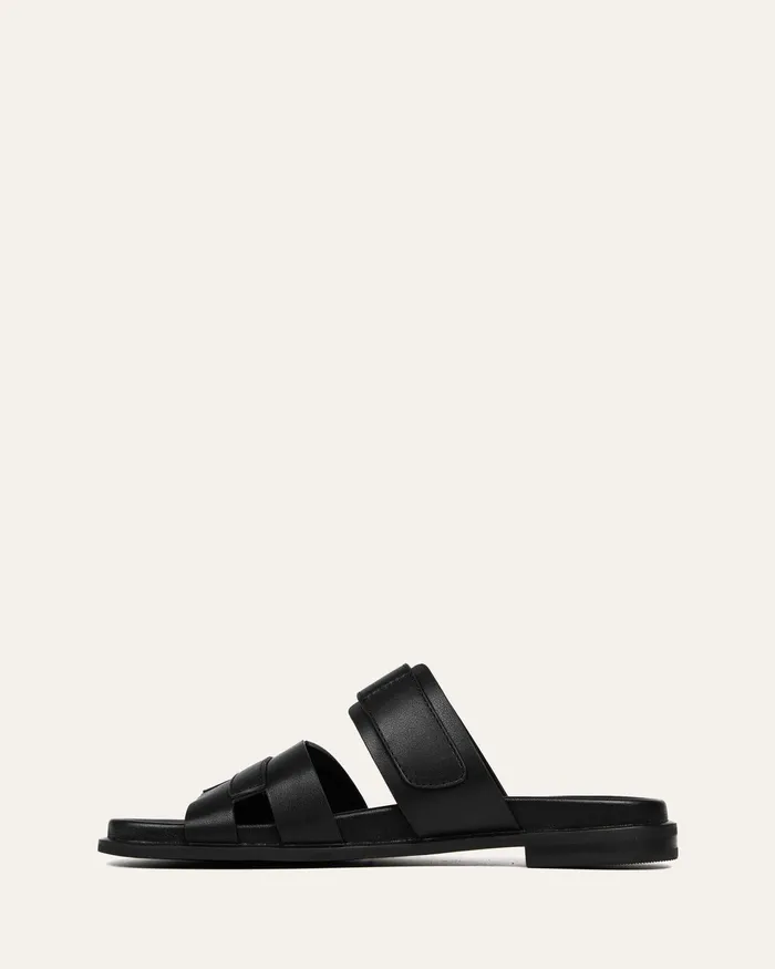 jomercer FLAT SANDALS Women Hendrix flat slides black leather jomercer FLAT SANDALS Women Hendrix flat slides black leather