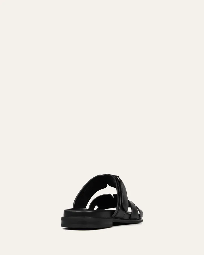 jomercer FLAT SANDALS Women Hendrix flat slides black leather jomercer FLAT SANDALS Women Hendrix flat slides black leather