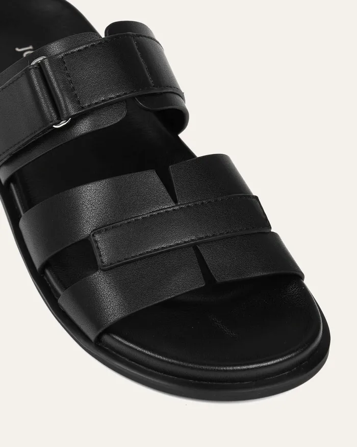 jomercer FLAT SANDALS Women Hendrix flat slides black leather jomercer FLAT SANDALS Women Hendrix flat slides black leather