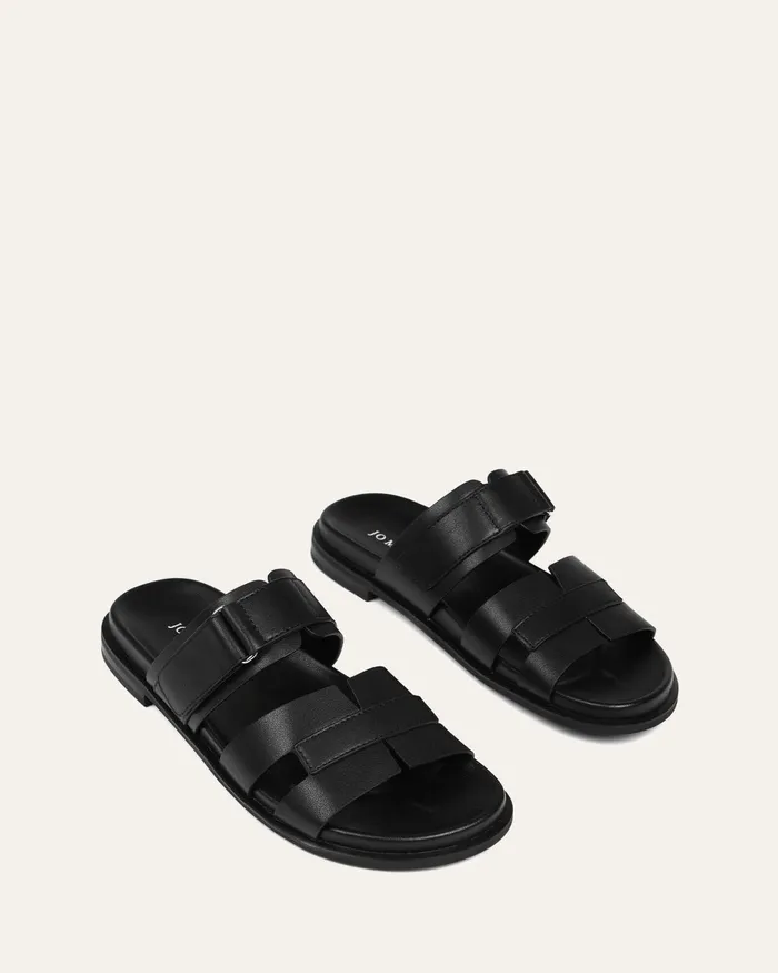 jomercer FLAT SANDALS Women Hendrix flat slides black leather jomercer FLAT SANDALS Women Hendrix flat slides black leather
