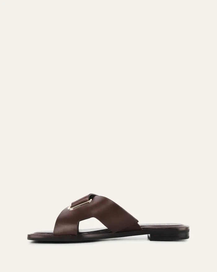 jomercer Piper flat slides chocolate leather Women SLIDES