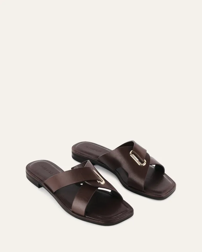 jomercer Piper flat slides chocolate leather Women SLIDES