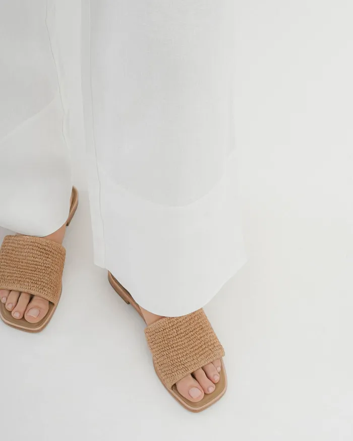 jomercer SLIDES Women Picasso flat slide tan raffia