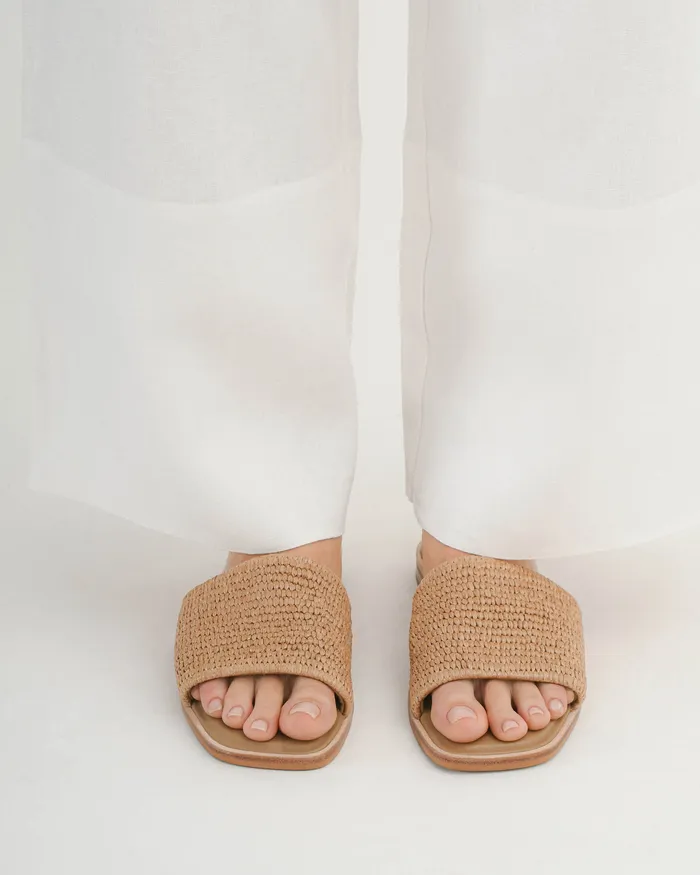jomercer SLIDES Women Picasso flat slide tan raffia
