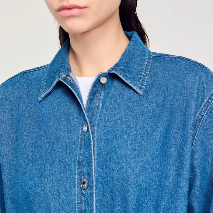 Jumpsuits Women SANDRO Denim Shirt Bodysuit Blue Jean