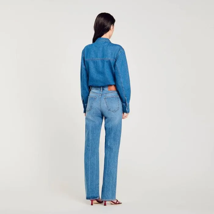 Jumpsuits Women SANDRO Denim Shirt Bodysuit Blue Jean