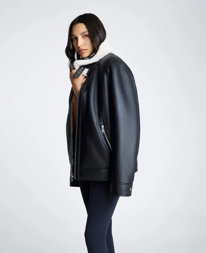 Kenneth Cole Blazers and Jackets Women Faux Shearling Moto Jacket Black