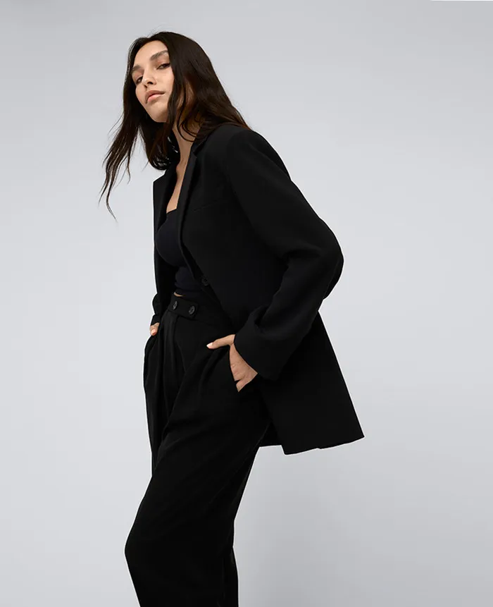Kenneth Cole Blazers and Jackets Women Vision Twill Three Button Boyfriend Blazer Black