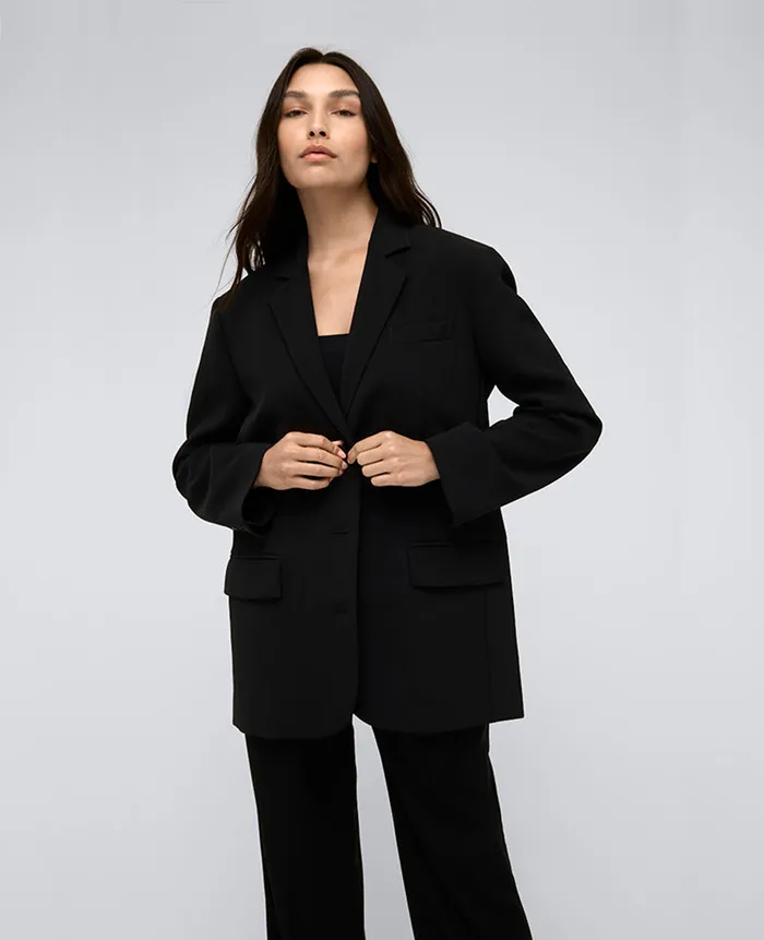Kenneth Cole Blazers and Jackets Women Vision Twill Three Button Boyfriend Blazer Black