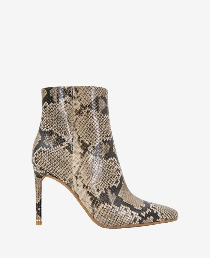 Kenneth Cole Boots and Booties Women Quincy Snakeskin Leather Heel Ankle Bootie Beige