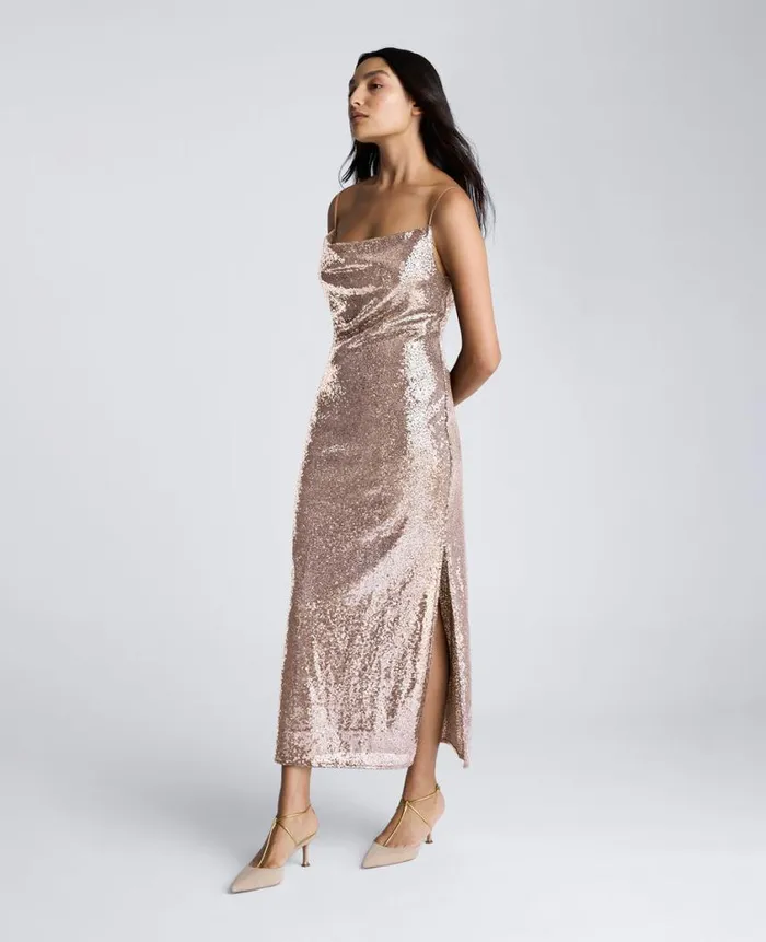 Kenneth Cole Dresses and Skirts Women Sequin Cowl Neck Maxi Slip Dress Pink