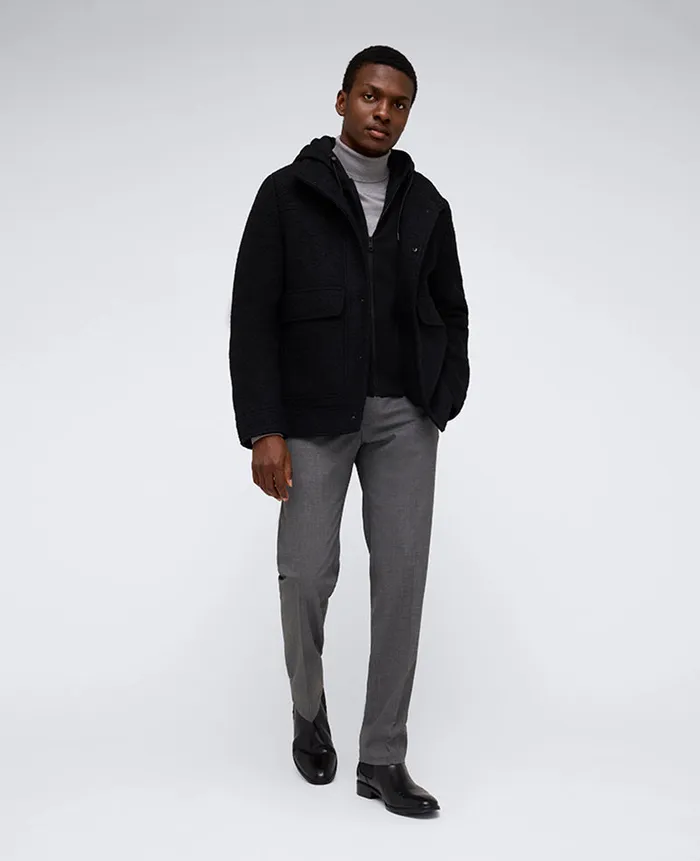 Kenneth Cole Jackets and Outerwear Men Boucle Wool Jacket With Attached Jersey Hood Black Kenneth Cole Jackets and Outerwear Men Boucle Wool Jacket With Attached Jersey Hood Black