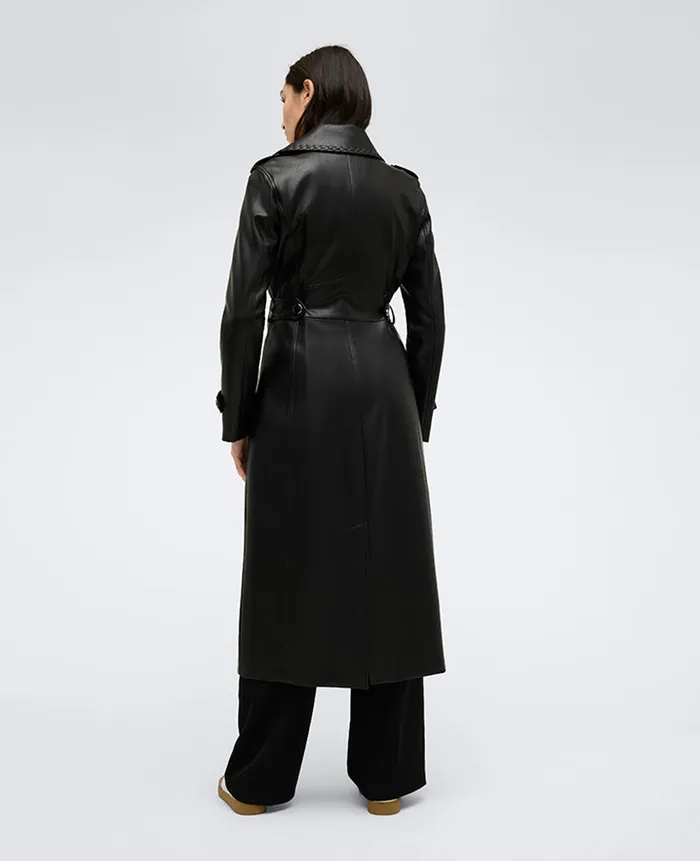 Kenneth Cole Outerwear Women Faux Leather Belted Trench Black