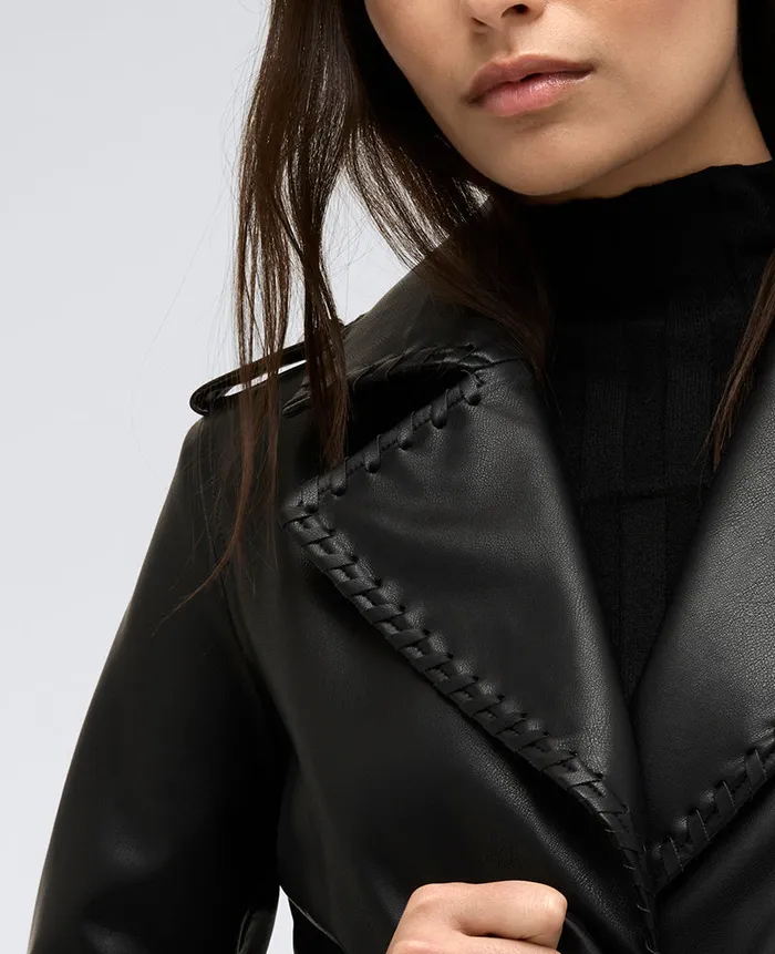 Kenneth Cole Outerwear Women Faux Leather Belted Trench Black