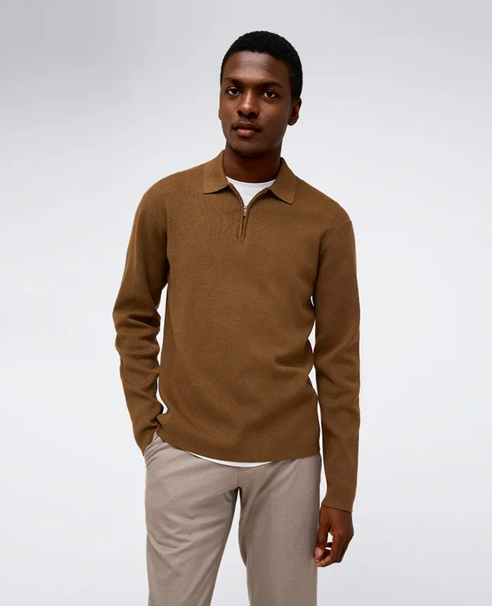 Kenneth Cole Polos and TShirts Men Long Sleeve Polo Sweater Brown
