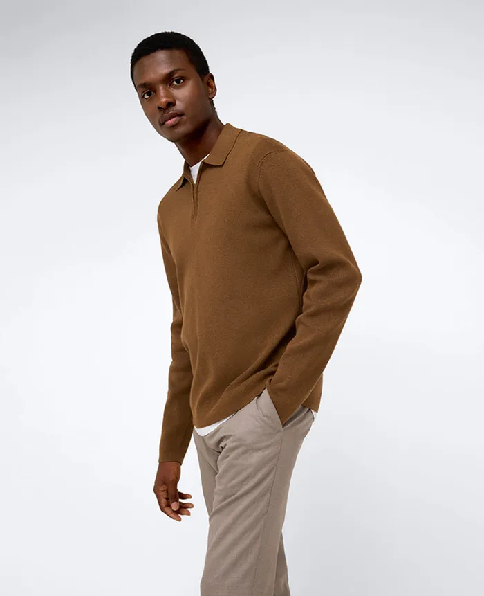 Kenneth Cole Polos and TShirts Men Long Sleeve Polo Sweater Brown