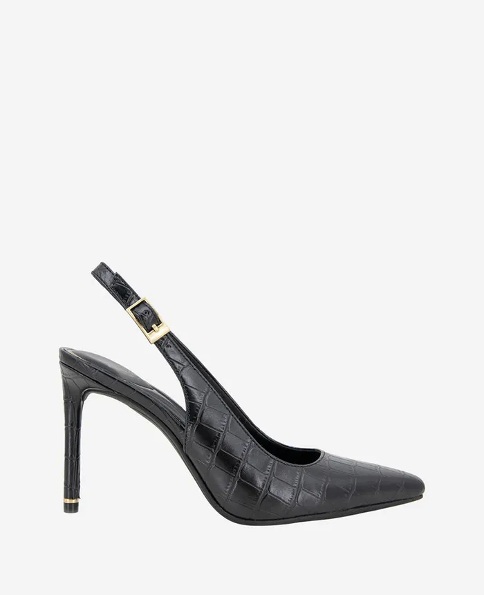 Kenneth Cole Pumps and Heels Women Quinnly Leather Croco Slingback Heel Black