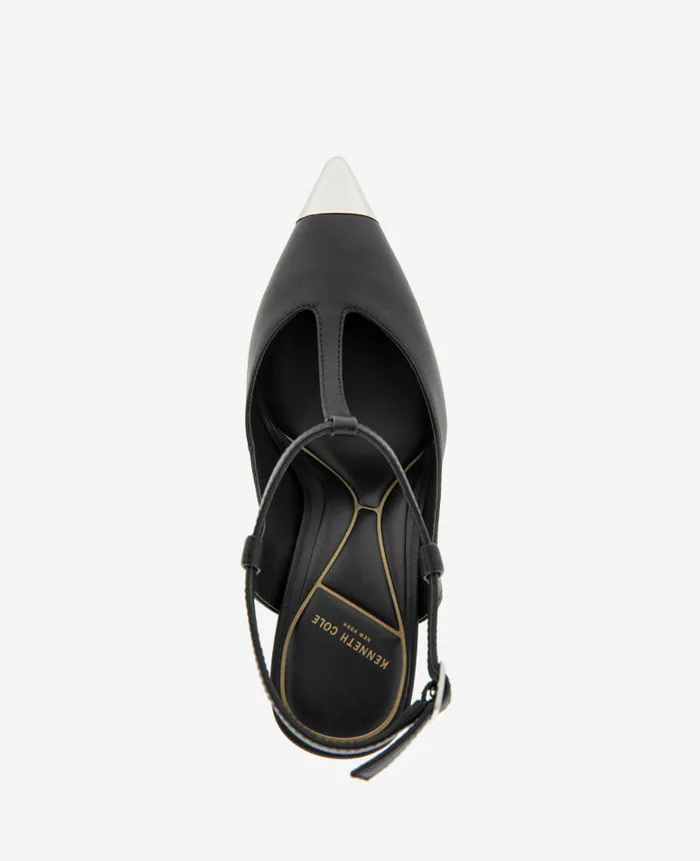 Kenneth Cole Pumps and Heels Women Romi TStrap Leather Slingback Heel Black Kenneth Cole Pumps and Heels Women Romi TStrap Leather Slingback Heel Black