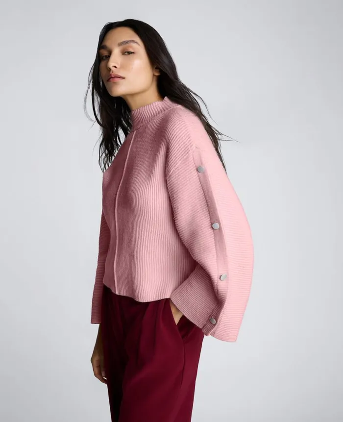 Kenneth Cole Sweaters Women Mock Neck Pullover Sweater With Placket Sleeve Pink