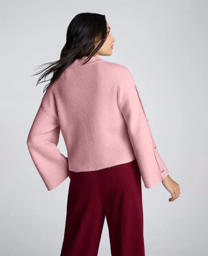 Kenneth Cole Sweaters Women Mock Neck Pullover Sweater With Placket Sleeve Pink