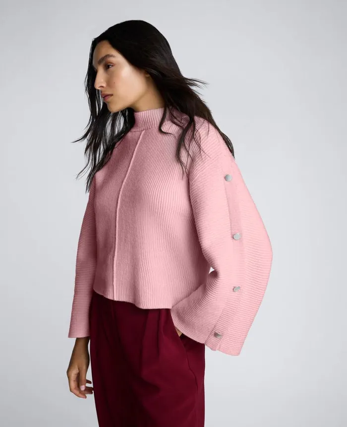 Kenneth Cole Sweaters Women Mock Neck Pullover Sweater With Placket Sleeve Pink
