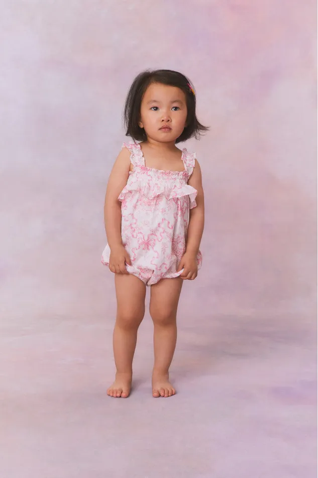 Kids Baby LoveShackFancy Baby Nadiana Floral Pinafore Bubblegum Blast