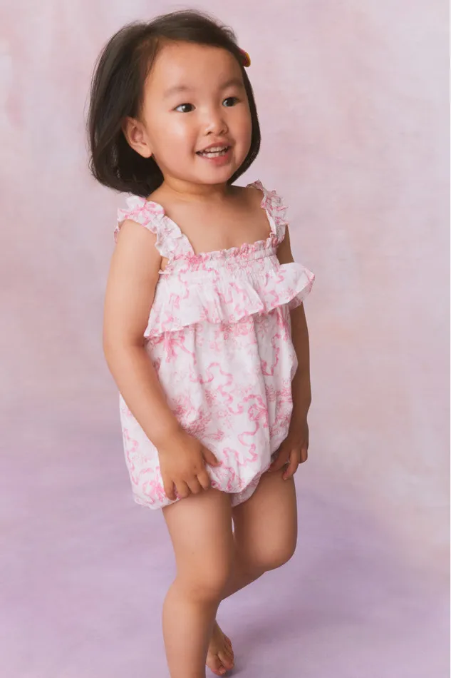 Kids Baby LoveShackFancy Baby Nadiana Floral Pinafore Bubblegum Blast