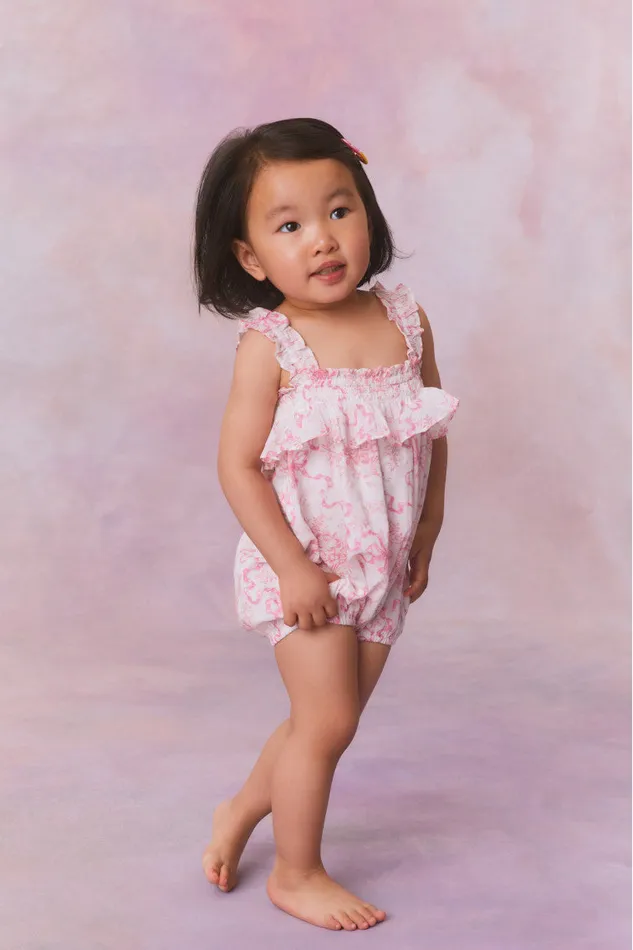 Kids Baby LoveShackFancy Baby Nadiana Floral Pinafore Bubblegum Blast