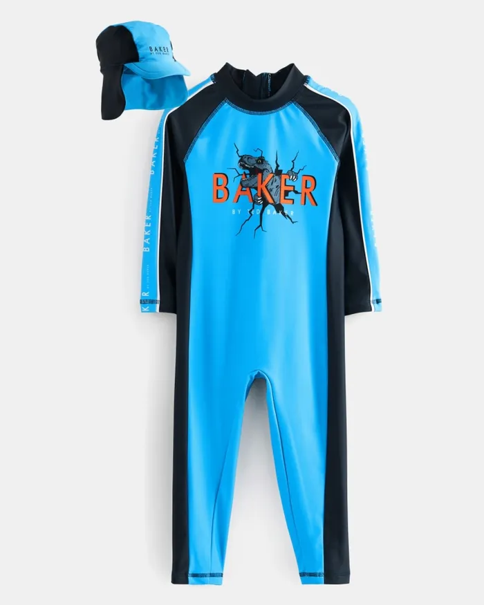 Kids COSTEL 8211 Dinosaur Sun Safe Swimsuit And Hat Set Blue Ted Baker Baby Kids COSTEL 8211 Dinosaur Sun Safe Swimsuit And Hat Set Blue Ted Baker Baby