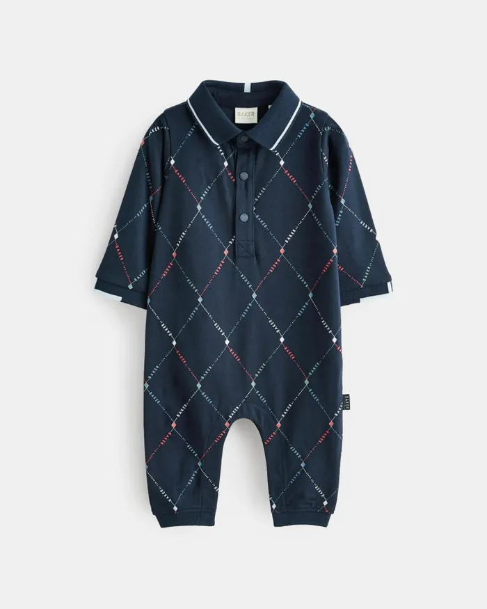 Kids GHENDA 8211 Long Sleeve Printed Polo Romper Navy Ted Baker Baby