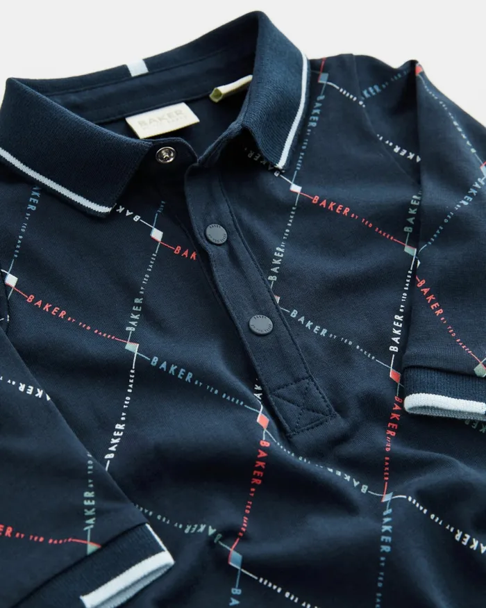 Kids GHENDA 8211 Long Sleeve Printed Polo Romper Navy Ted Baker Baby