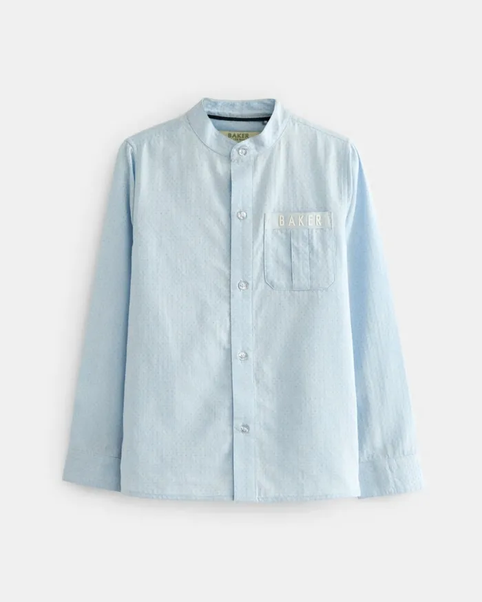 Kids IOAN 8211 Textured Long Sleeve Collarless Shirt Blue Ted Baker Tops Kids IOAN 8211 Textured Long Sleeve Collarless Shirt Blue Ted Baker Tops