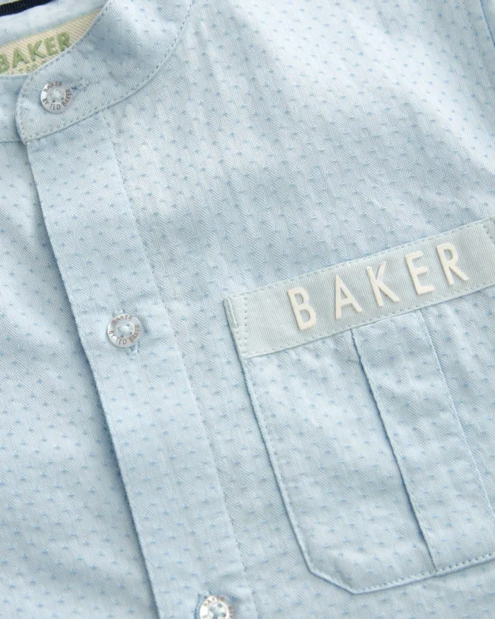Kids IOAN 8211 Textured Long Sleeve Collarless Shirt Blue Ted Baker Tops Kids IOAN 8211 Textured Long Sleeve Collarless Shirt Blue Ted Baker Tops