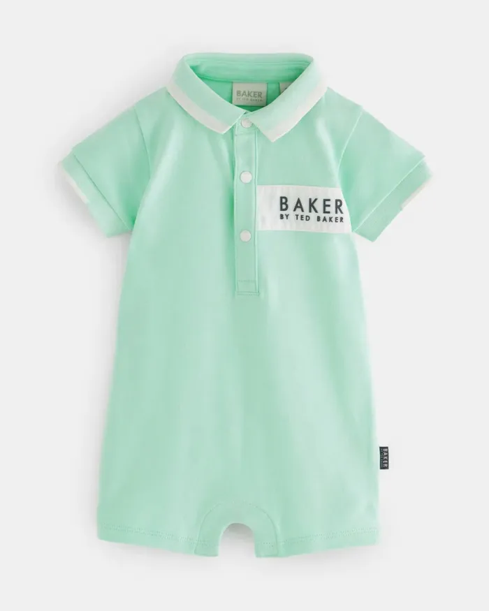Kids LAHEMP 8211 Short Sleeve Polo Cotton Romper Green Ted Baker Baby Kids LAHEMP 8211 Short Sleeve Polo Cotton Romper Green Ted Baker Baby