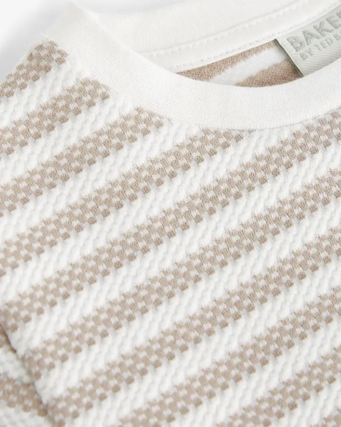 Kids LAJAMES 8211 Branded Textured Stripe TShirt Nude Ted Baker Tops