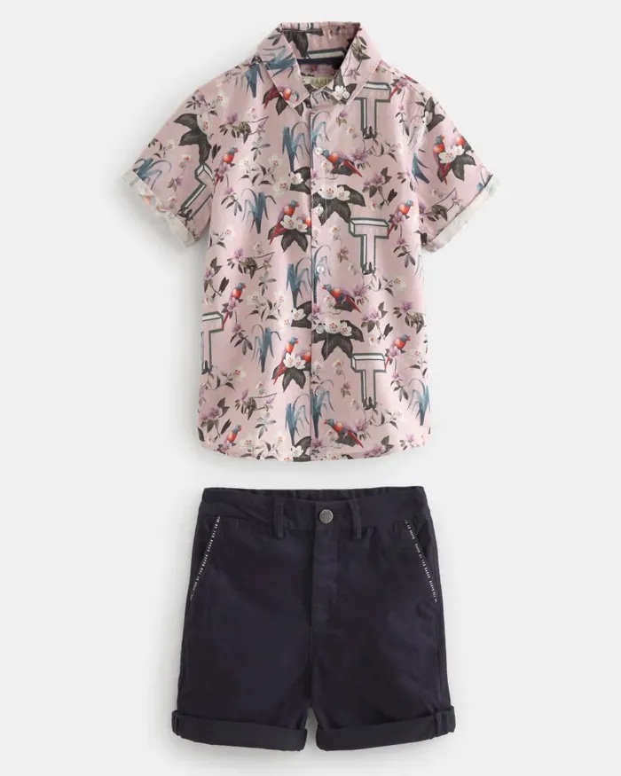 Kids MALCOLM 8211 Printed Shirt And Chino Shorts Set Navy Ted Baker Sets and Outfits Kids MALCOLM 8211 Printed Shirt And Chino Shorts Set Navy Ted Baker Sets and Outfits