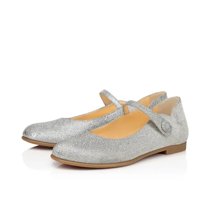 Kids Melodie Chick Ballerinas 8211 Glittered Calf Leather 8211 Silver Christian Louboutin Ballerinas