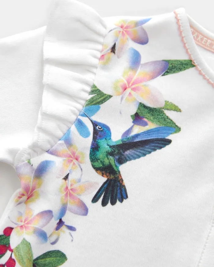 Kids ODETTYY 8211 Botanical Cotton Sleepsuit With Frill Detail White Ted Baker Playsuits and Sets