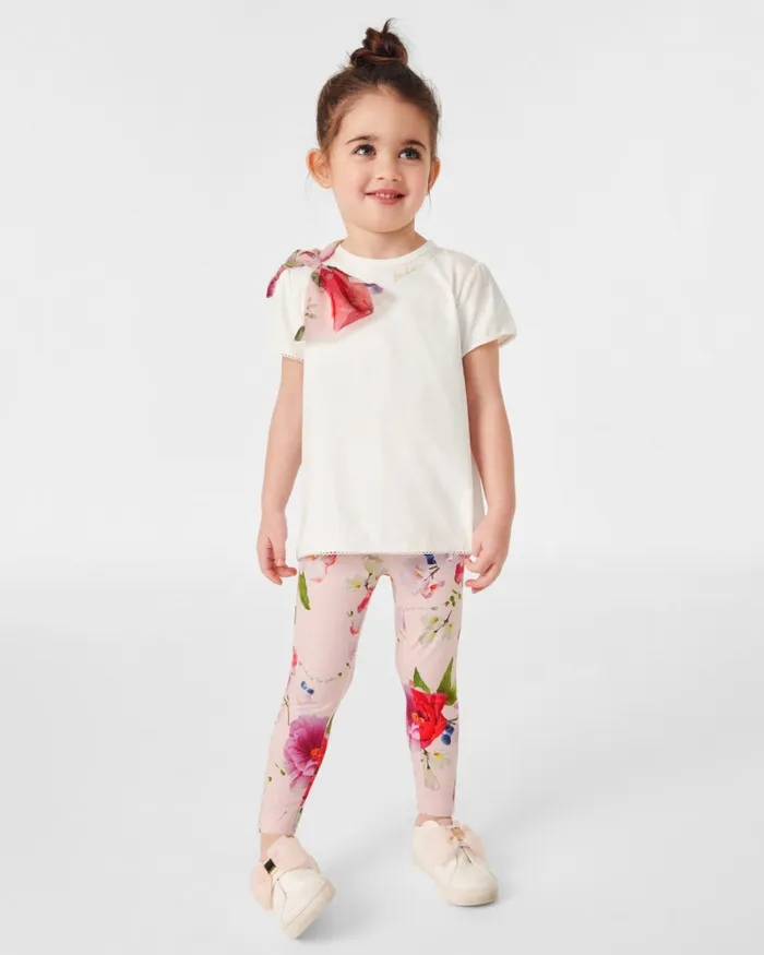 Kids SCARLTE 8211 Organza Bow TShirt And Print Leggings Set Pink Ted Baker Playsuits and Sets