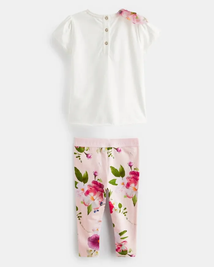 Kids SCARLTE 8211 Organza Bow TShirt And Print Leggings Set Pink Ted Baker Playsuits and Sets