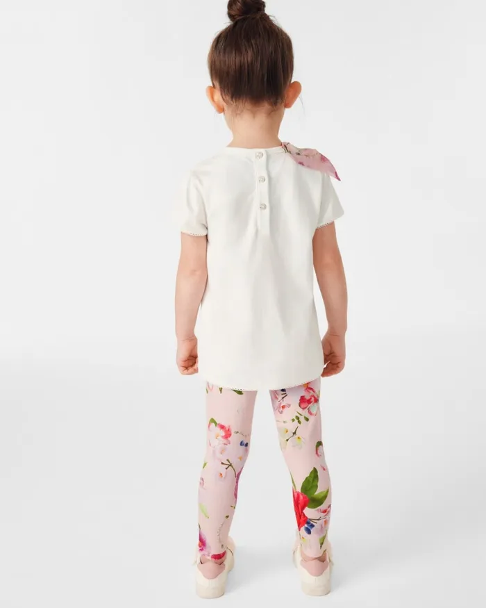 Kids SCARLTE 8211 Organza Bow TShirt And Print Leggings Set Pink Ted Baker Playsuits and Sets