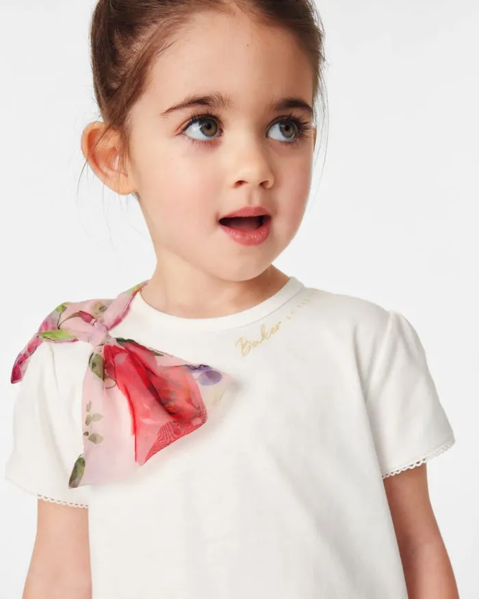 Kids SCARLTE 8211 Organza Bow TShirt And Print Leggings Set Pink Ted Baker Playsuits and Sets