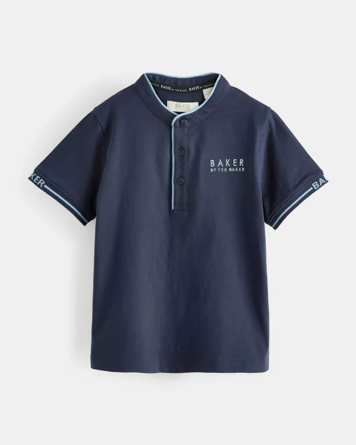 Kids SPINACO 8211 Contrast Trim Henley TShirt Navy Ted Baker Tops Kids SPINACO 8211 Contrast Trim Henley TShirt Navy Ted Baker Tops