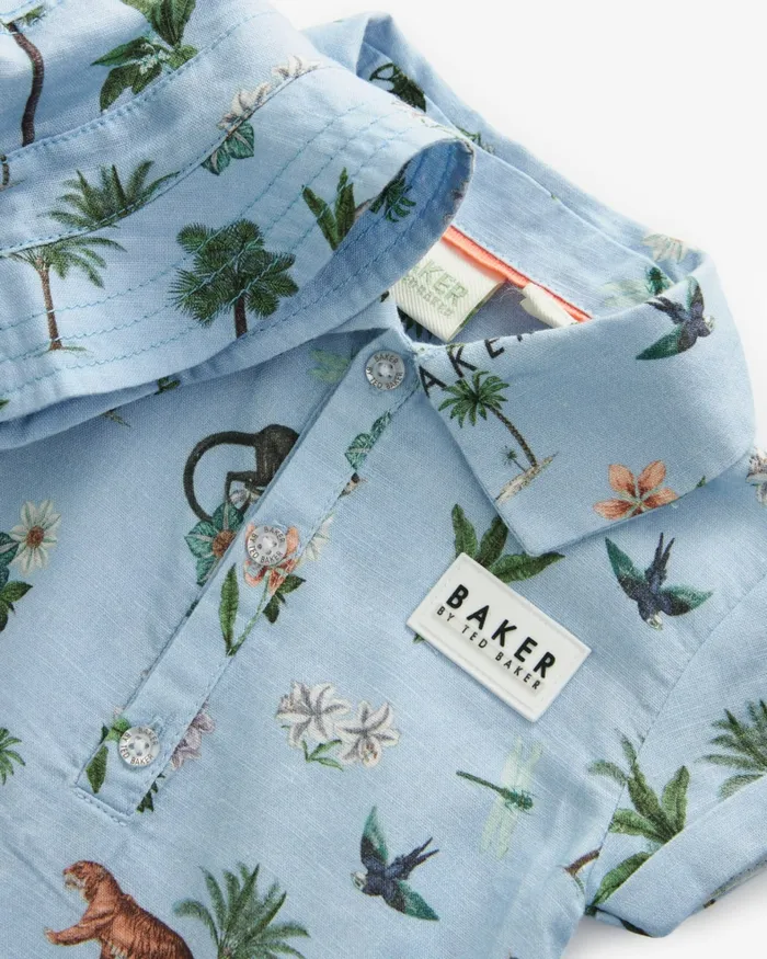 Kids STOYAN 8211 Printed Linen Cotton Romper And Hat Set Blue Ted Baker Baby Kids STOYAN 8211 Printed Linen Cotton Romper And Hat Set Blue Ted Baker Baby